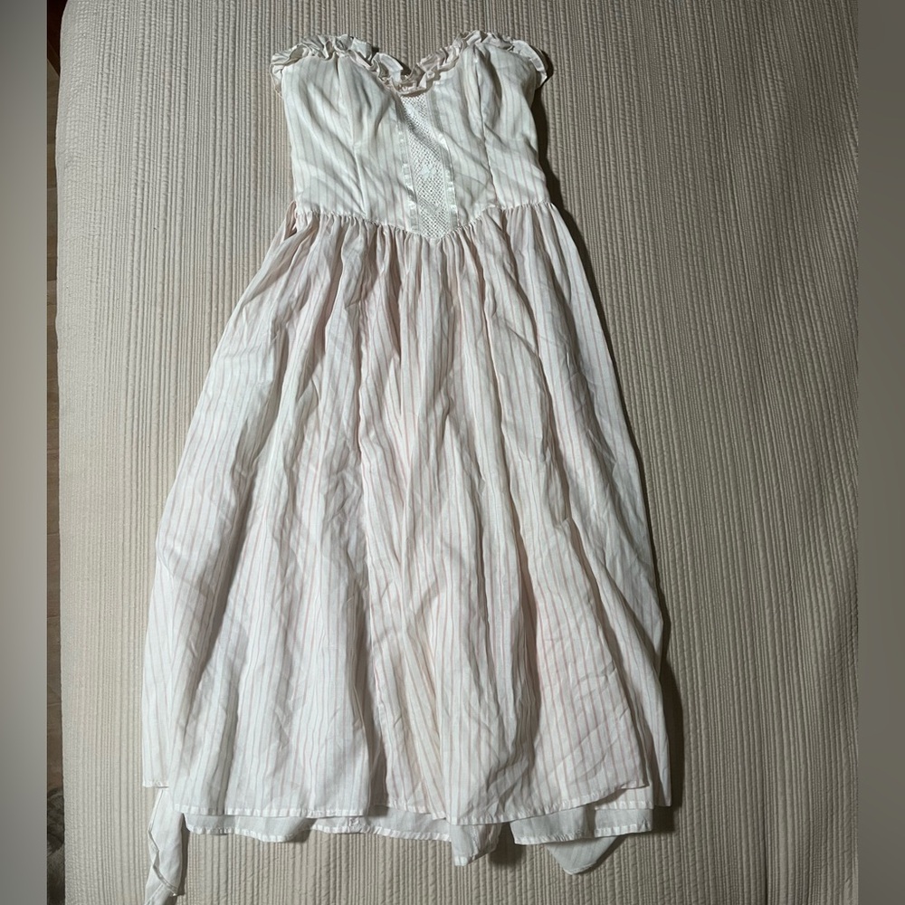 Gunne Sax White and Pink Striped Kids Dress